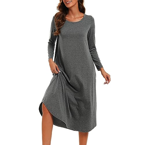 Xuepelit Nachthemd Damen Lang Sexy Nachtwäsche Stillnachthemd Langarm Baumwolle Oversize Schlafshirt Unterkleid Große Größe Für Frauen Pyjamas Kleid，Grau L von Xuepelit