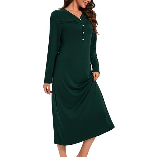 Xuepelit Nachthemd Damen Langarm Stillnachthemd Baumwolle Oversize Schlafshirt Lang Sexy Nachtwäsche Unterkleid Große Größe Für Frauen Pyjamas Kleid ，Grün L von Xuepelit