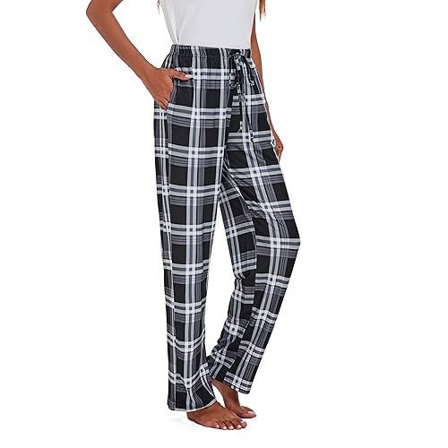 Xuepelit Pyjama Pants Long Ladies Trousers With Pockets And Drawstring Flare Pants Sleep,Black,L von Xuepelit