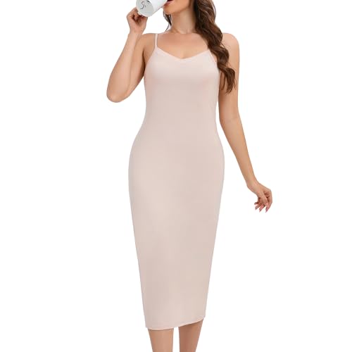 Xuepelit Unterkleid Damen Lang - Nachthemd Sommer Sexy Unterröcke Spaghettiträger Kleid Negligee Petticoat Full Slip Unterrock, Beige XXL von Xuepelit