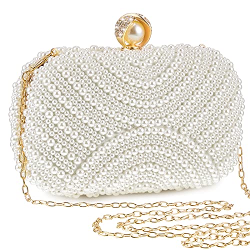 Xuhal Pearl Clutch Geldbörse Frauen Abendtasche Perlen Handtasche Künstliche Perlen Braut Geldbörse mit Kette für Hochzeit 1920er Jahre Party, Riemenart: Popup geschlossen von Xuhal