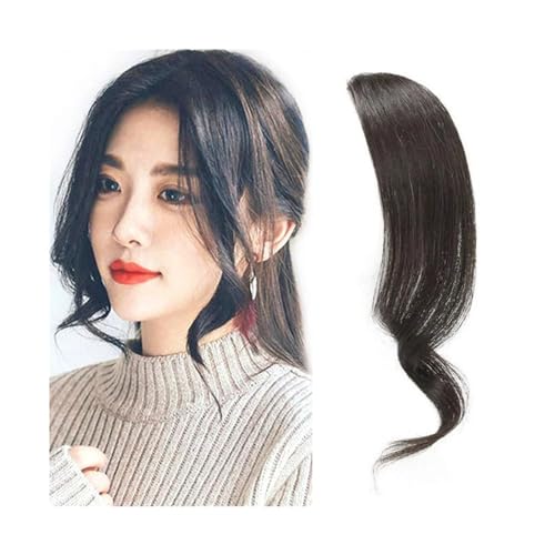 Clip in Pony 2-teilige gewellte seitliche Pony-Echthaar-Wellen-Fransenverlängerungen for Frauen for Anklippen Haarspange in Pony(Color:Natual Black) von Xumh2024-3