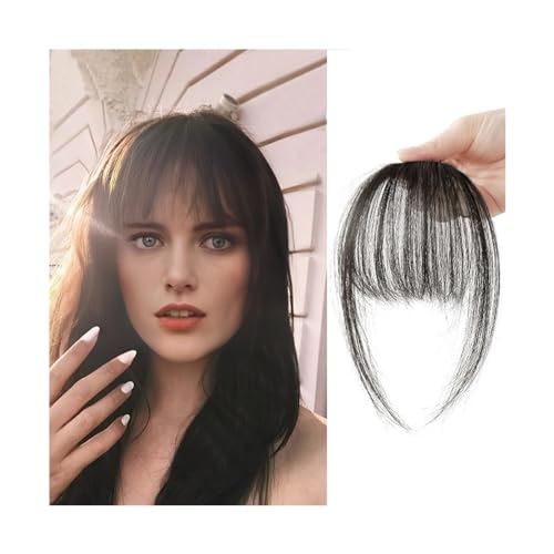 Clip in Pony Clip-In-Pony-Clip-In-Haarverlängerungen, Braun-Schwarz-Air-Bangs-Fransen mit Schläfen-Haarteilen for Frauen, gebogener Pony Haarspange in Pony(Color:Q32-Black-brown) von Xumh2024-3
