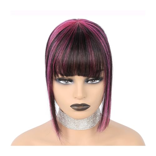 Clip in Pony Echthaar mit Pony for Frauen, Fransen-Clip-in-Pony-Haarteile for dünner werdendes Haar, dicke Haarteile, die zusätzliche Haarverlängerungen hinzufügen Haarspange in Pony(Color:Pink) von Xumh2024-3