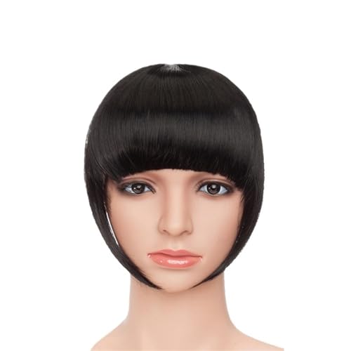 Clip in Pony Fake Bangs Synthetik Blunt Bang Clip in Haarverlängerung Damen Blunts Fransenhaar Schwarz Braun Pony 2 Clips Haarspange in Pony(Color:Dark black) von Xumh2024-3