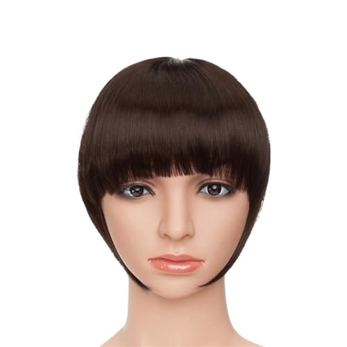 Clip in Pony Fake Bangs Synthetik Blunt Bang Clip in Haarverlängerung Damen Blunts Fransenhaar Schwarz Braun Pony 2 Clips Haarspange in Pony(Color:Dark brown) von Xumh2024-3
