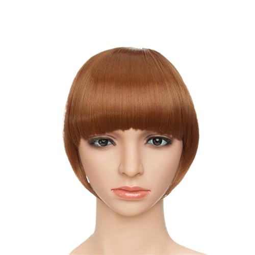Clip in Pony Fake Bangs Synthetik Blunt Bang Clip in Haarverlängerung Damen Blunts Fransenhaar Schwarz Braun Pony 2 Clips Haarspange in Pony(Color:Light auburn) von Xumh2024-3