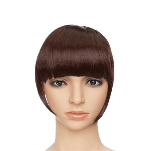 Clip in Pony Fake Bangs Synthetik Blunt Bang Clip in Haarverlängerung Damen Blunts Fransenhaar Schwarz Braun Pony 2 Clips Haarspange in Pony(Color:Medium brown) von Xumh2024-3