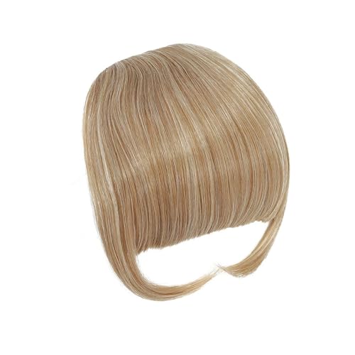 Clip in Pony Pony-Haarverlängerung, Clip-in-Pony, hochwertiger synthetischer, flacher Pony mit Bügeln, 15,2 cm, vorderer Gesichts-Pony for Frauen und Mädchen, täglich Haarspange in Pony(Color:27-613) von Xumh2024-3