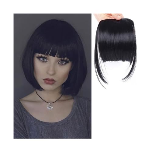 Clip in Pony Synthetischer gefälschter stumpfer Haar-Pony, 2 Clips in der Haarverlängerung, ordentliche vordere gefälschte Fransen, falsches Haarteil for Frauen, Clip-in-Pony Haarspange in Pony(Color: von Xumh2024-3