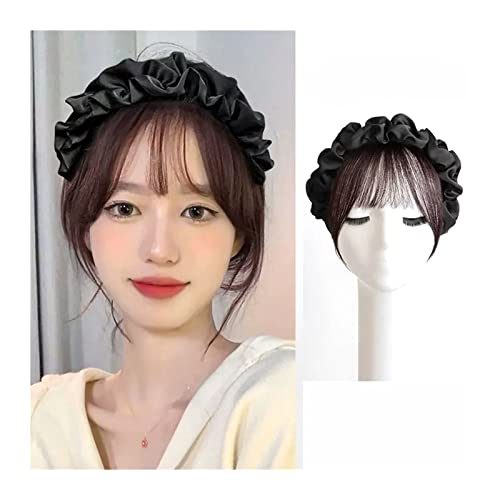 Clip in Pony Vorderhaar-Pony mit Schläfen, Fransen-Haarverlängerungen in der Nähe des Fransen-Ponys mit Stirnband, modisches Haarteil-Haar-Accessoire for Frauen und Mädchen Haarspange in Pony (Color von Xumh2024-3