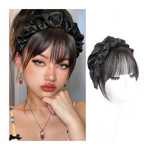 Clip in Pony Vorderhaar-Pony mit Schläfen, Fransen-Haarverlängerungen in der Nähe des Fransen-Ponys mit Stirnband, modisches Haarteil-Haar-Accessoire for Frauen und Mädchen Haarspange in Pony (Color von Xumh2024-3