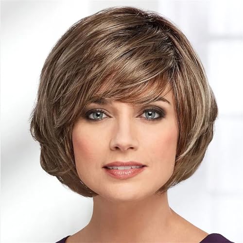 Damen Perücken Blond Silber Braun Rot Kunsthaar Damen Kurze Gerade Ombre Bob Perücke mit Pony Haare täglich Perücke(Color:A2) von Xumh2024-3