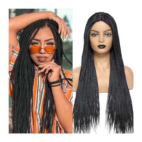 Damen Perücken Hitzebeständige Flechthaar-Perücke, 66 cm, Ombre-Box-geflochtene Perücken for schwarze Frauen, geflochtene Perücke, künstliche Kopfhaut Haare täglich Perücke(Color:1B Color) von Xumh2024-3