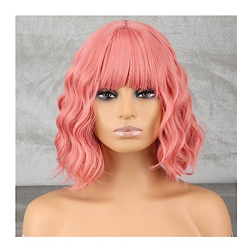 Damen Perücken Kurze gewellte Bob-Perücke mit Pony, schulterlang, synthetisches lockiges Synthetik-Hochtemperatur-Perücke, geeignet for Cosplay Haare täglich Perücke(Color:10) von Xumh2024-3