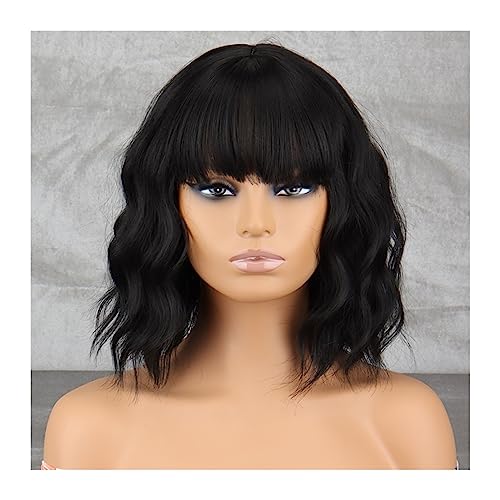 Damen Perücken Kurze gewellte Bob-Perücke mit Pony, schulterlang, synthetisches lockiges Synthetik-Hochtemperatur-Perücke, geeignet for Cosplay Haare täglich Perücke(Color:4) von Xumh2024-3