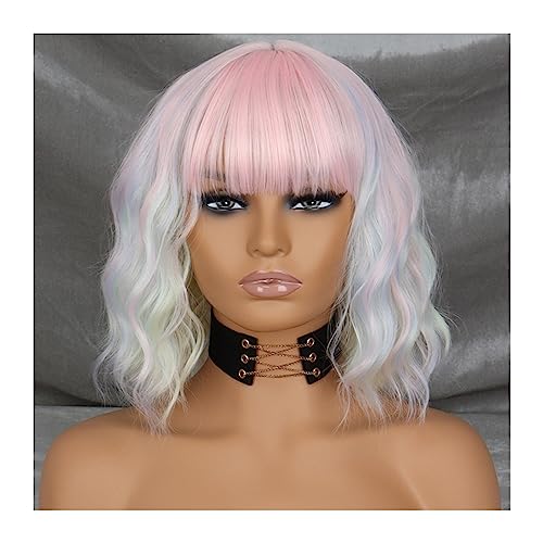 Damen Perücken Kurze gewellte Bob-Perücke mit Pony, schulterlang, synthetisches lockiges Synthetik-Hochtemperatur-Perücke, geeignet for Cosplay Haare täglich Perücke(Color:7) von Xumh2024-3