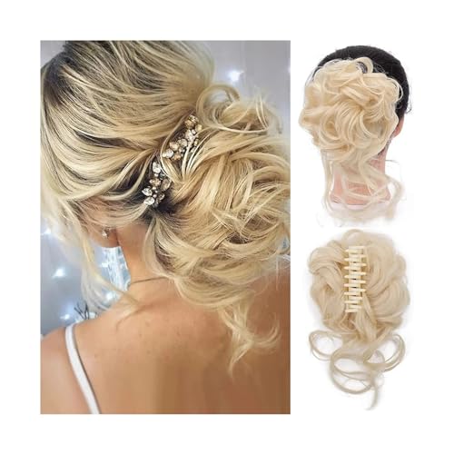 Haarknoten Messy Bun Haarteil, zerzauste Hochsteckfrisur, Haarverlängerungen mit elastischen Haarbändern, lockiges Haar, Dutt, Haargummi for Frauen und Mädchen Haarschmuck Damen(Color:Q10 613) von Xumh2024-3