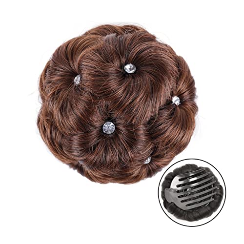 Haarknoten Synthetischer Haarknoten, eleganter geflochtener Chignon-Clip-in-Haarknoten for Damen, Hochsteckfrisur, Haarteil mit Strasssteinen for Hochzeitsfeier Haarschmuck Damen (Color : Light brown von Xumh2024-3
