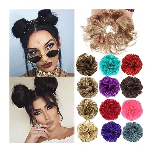 Haarknoten Unordentlicher Dutt-Haarteil, Hochsteckfrisur, gefälschte Haargummis, Pferdeschwanz-Verlängerung, synthetische, gewellte, lockige, elastische Band-Haarknoten-Chignons for Frauen und Mädchen von Xumh2024-3