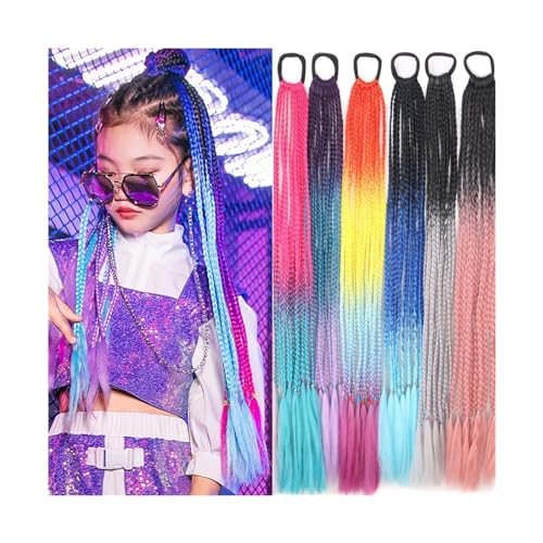 Pferdeschwanzverlängerung 24" farbige Zöpfe Pferdeschwanzverlängerungen mit elastischem Haargummi, 12 Stränge Regenbogen geflochtene synthetische Pferdeschwanz-Haarteile for Frauen Mädchen Pferdeschwa von Xumh2024-3