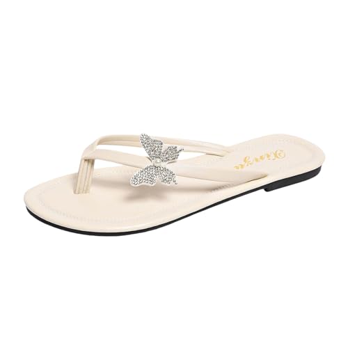 Xumilala Damen Flip Flops Große Leder mit Flacher Sohle Elegante Sommer Schmetterlingsdekor Einfache Bequeme und Leichte Hausschuhe Schuhe Slides Sandalen Slipper Pantoletten Xumilala Damen Flip Flops Große Leder mit Flacher Sohle Elegante Sommer Schmetterlingsdekor Einfache Bequeme und Leichte Hausschuhe Schuhe Slides Sandalen Slipper Pantoletten von Xumilala
