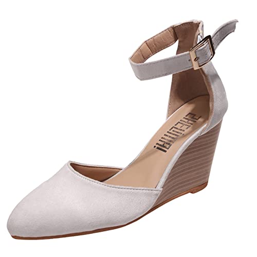 Xumilala Damen Modische Sandalen aus Wildleder in Volltonfarbe mit spitzem Keilabsatz und dicker Sohle und Schnalle Schuhe Frauen Sommer Elegante Leichte und Bequeme Vintage Mode Sommerschuhe 2025 Xumilala Damen Modische Sandalen aus Wildleder in Volltonfarbe mit spitzem Keilabsatz und dicker Sohle und Schnalle Schuhe Frauen Sommer Elegante Leichte und Bequeme Vintage Mode Sommerschuhe 2025 von Xumilala