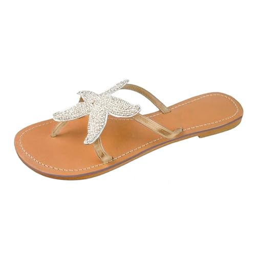 Xumilala Damen Retro Fünfzackiger Stern Flip Flops Strandschuhe Elegante Sommer Hausschuhe Sommerschuhe Slides Sandalen Slipper Pantoletten 2025 von Xumilala