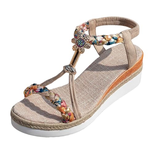 Xumilala Damen Sandalen Dicken Sohlen Keilabsatz Böhmischen hohl Bunte Dekoration äußere Tragen Modische Casual Frauen Sommer Elegante Leichte und Bequeme Mode Schuhe Offene Zehenpartie Schuhe 2025 von Xumilala