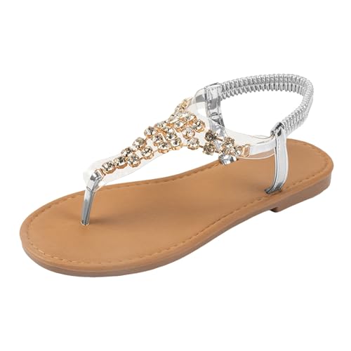 Xumilala Damen Sandalen Flache Sohlen Clip-Toe Hohl Strass Strand Flip Flops Mode Römersandalen Frauen Sommer Elegante Leichte und Bequeme Mode Sommerschuhe Offene Zehenpartie Schuhe 2025 von Xumilala