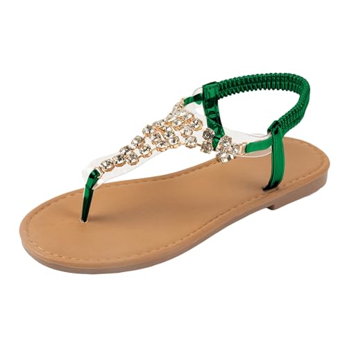 Xumilala Damen Sandalen Flache Sohlen Clip-Toe Hohl Strass Strand Flip Flops Mode Römersandalen Frauen Sommer Elegante Leichte und Bequeme Mode Sommerschuhe Offene Zehenpartie Schuhe 2025 von Xumilala