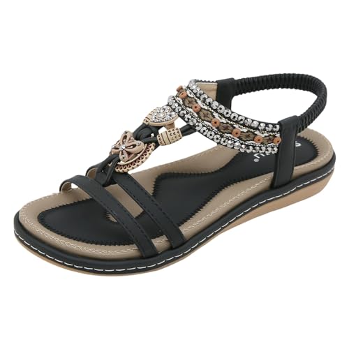 Xumilala Damen Sandalen Frauen Sommer Elegante Weiche Sohle Modische Strandsandalen im Bohème-Stil Leichte und Bequeme Kunstleder Vintage Mode Offene Zehenpartie Schuhe Walking 2025 von Xumilala