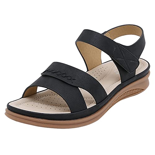 Xumilala Damen Sandalen Sommerliche Damensandalen im römischen Stil mit offener Spitze und Klettverschluss Atmungsaktiv Weiche Sohle Keilabsatz Frauen Sommer Elegante Leichte und Bequeme Mode Schuhe von Xumilala
