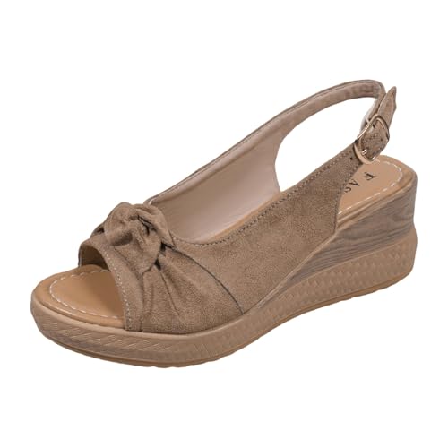 Xumilala Damen Sandalen Wildleder Schleife Keilabsatz Hanfseil Dicke Unterseite wasserdichte Plattform modische Fischmaul zurück leere Frauen Sommer Leichte Bequeme Mode Offene Zehenpartie Schuhe 2025 von Xumilala