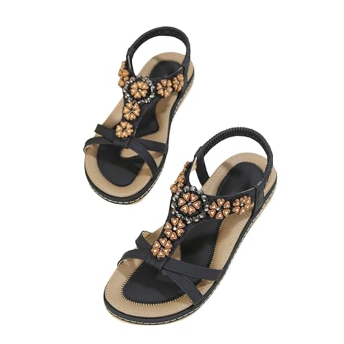 Xumilala Damen Sandalen lässige Flache Strandsandalen Wanderschuhe Böhmische Fußgewölbeunterstützung Frauen Sommer Elegante Leichte und Bequeme Vintage Mode Schuhe Offene Zehenpartie Schuhe 2025 von Xumilala