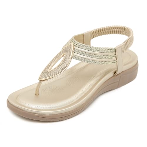 Xumilala Damen Sandalen mit Fußgewölbeunterstützung Bequeme Sandale Flip-Flops Sommer-Walking-Keilschuhe Hausschuhe Orthopädische Frauen Sommer Elegante Leichte Mode Offene Zehenpartie Schuhe 2025 von Xumilala