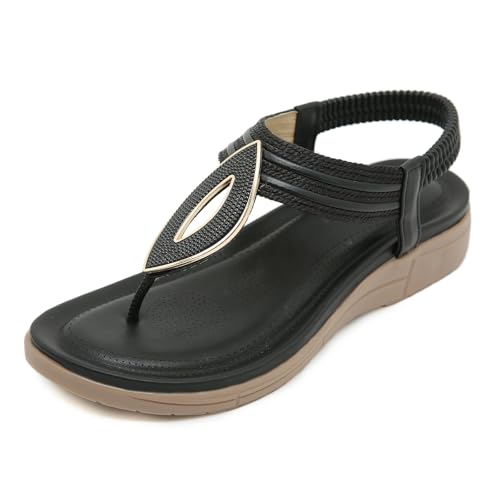 Xumilala Damen Sandalen mit Fußgewölbeunterstützung Bequeme Sandale Flip-Flops Sommer-Walking-Keilschuhe Hausschuhe Orthopädische Frauen Sommer Elegante Leichte Mode Offene Zehenpartie Schuhe 2025 von Xumilala