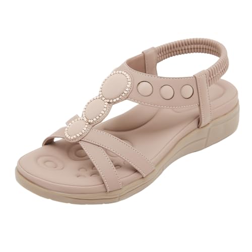 Xumilala Damen Sandalen mit Fußgewölbeunterstützung Weiche Sandale Flip-Flops Sommer-Walking-Keilschuhe Hausschuhe Orthopädische Elegante Leichte und Bequeme Einfarbige Mode Offene Zehenpartie Schuhe von Xumilala