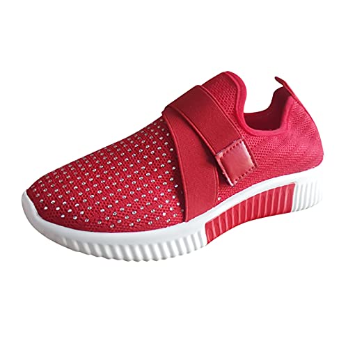 Xumilala Damen Slip on Sneaker Damen Dickbesohlte Einfarbige Strass Mesh Freizeitschuhe Atmungsaktiv Fitness Jogging Leichte Outdoor Gym Sportschuhe von Xumilala