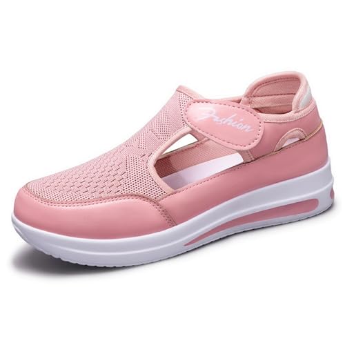 Xumilala Damen Slip on Sneaker Größe mit Löchern Keilabsatz Dicke Sohle Netzschuhe mit Klettverschluss Atmungsaktiv Turnschuhe Leicht Laufschuhe Sportschuhe von Xumilala
