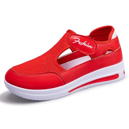 Xumilala Damen Slip on Sneaker Größe mit Löchern Keilabsatz Dicke Sohle Netzschuhe mit Klettverschluss Atmungsaktiv Turnschuhe Leicht Laufschuhe Sportschuhe von Xumilala