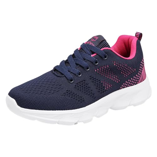 Xumilala Damen Sportschuhe modisch Neue Farbkombination schlicht Dicker Boden Flacher Boden Bequem rutschfest Atmungsaktiv Mesh Freizeitschuhe mit Schnürung von Xumilala
