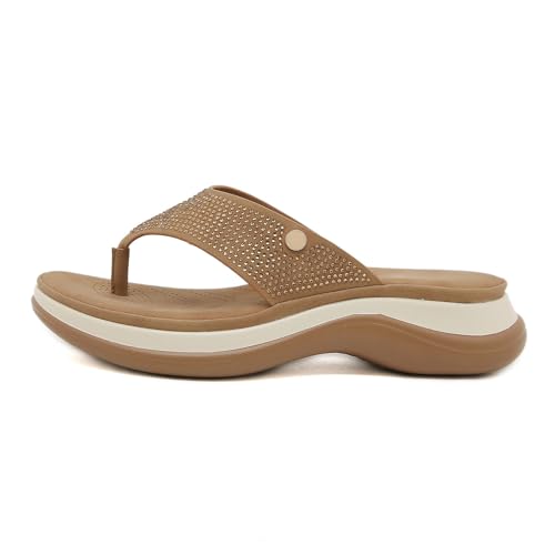 Xumilala Damen Strass Flip Flops Rutschfeste Modischem Keilabsatz Leder Elegante Sommer Pantoletten Hausschuhe Schuhe Orthopädische Slides Sandalen Plattform Slipper Bohemian 2025 von Xumilala