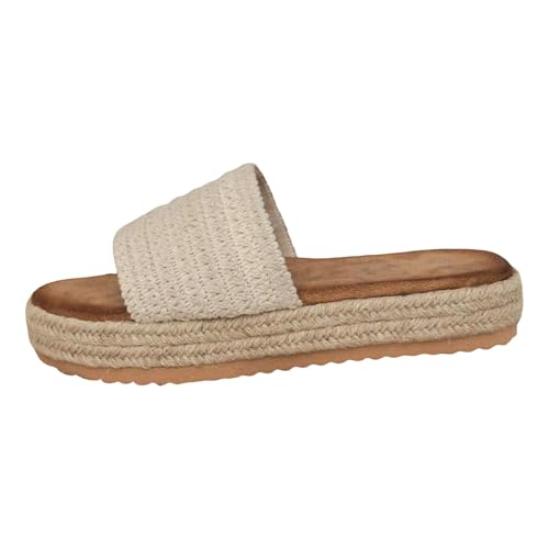 Xumilala Pantoletten Damen Bequeme Slide-Sandalen mit Fußgewölbeunterstützung Plateausandalen Orthopädische Fussbett Elegante Sommer Hausschuhe Sommerschuhe Slides Plattform Slipper Bohemian von Xumilala