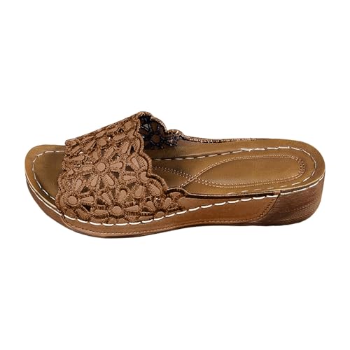 Xumilala Pantoletten Damen Dicker Sohle und Keilabsatz Flip Flops Elegante Sommer Hausschuhe Schuhe Fischmaul hohler Blume Slides Modische und Lässige leichte Strand Sandalen Plattform Slipper von Xumilala