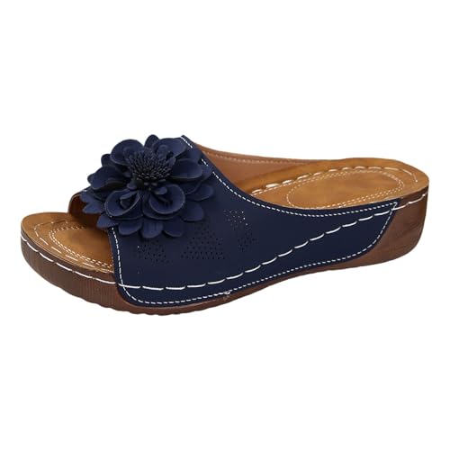 Xumilala Pantoletten Damen Flip Flops Dicken Sohlen Blume Mode Lässig Frauen Elegante Sommer Einfarbig Open-Toe Hohl Hausschuhe Schuhe Orthopädische Keilabsatz Slides Sandalen Plattform Slipper von Xumilala