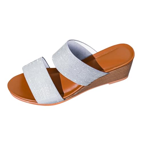Xumilala Pantoletten Damen Flip Flops Fee Stil Outdoor-Bekleidung Dicke Sohle High Heels Keilabsatz Leder Elegante Sommer Plateau Hausschuhe Schuhe Orthopädische Slides Sandalen Plattform Slipper von Xumilala
