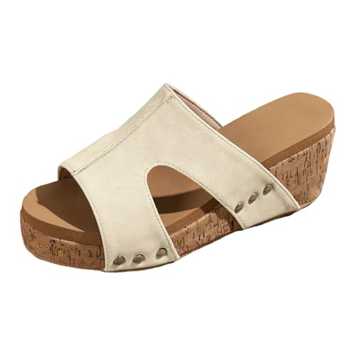Xumilala Pantoletten Damen Flip Flops Frühling Sommer Hausschuhe Schuhe Orthopädische Keilabsatz Slides offene Zehen Slip-On dicken Boden atmungsaktiv große Größe Strand Sandalen Plattform Slipper von Xumilala