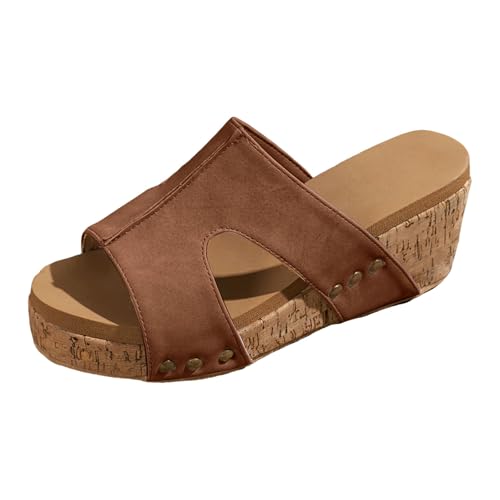 Xumilala Pantoletten Damen Flip Flops Frühling Sommer Hausschuhe Schuhe Orthopädische Keilabsatz Slides offene Zehen Slip-On dicken Boden atmungsaktiv große Größe Strand Sandalen Plattform Slipper von Xumilala