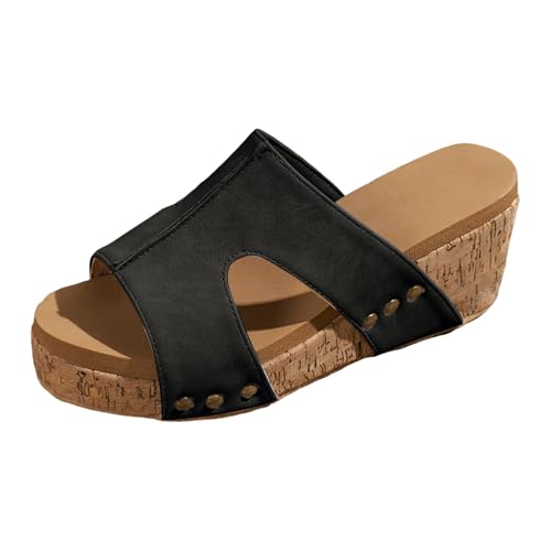 Xumilala Pantoletten Damen Flip Flops Frühling Sommer Hausschuhe Schuhe Orthopädische Keilabsatz Slides offene Zehen Slip-On dicken Boden atmungsaktiv große Größe Strand Sandalen Plattform Slipper von Xumilala